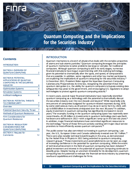 FINRA: Quantum Computing and Its Impact on the Securities Industry